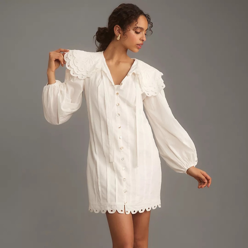 Farm Rio Long-Sleeve Embellished Collared Mini Dress